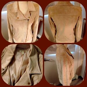 Miami Tan Faux Suede Moto Jacket w/ Full Zip & Gold Zippered Pockets and Wrist